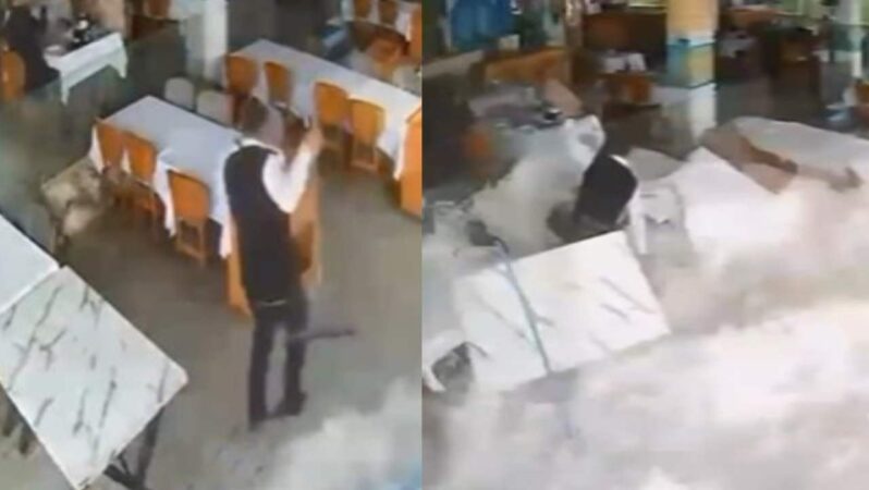 Alanya’da dalgalar balık lokantasını bastı